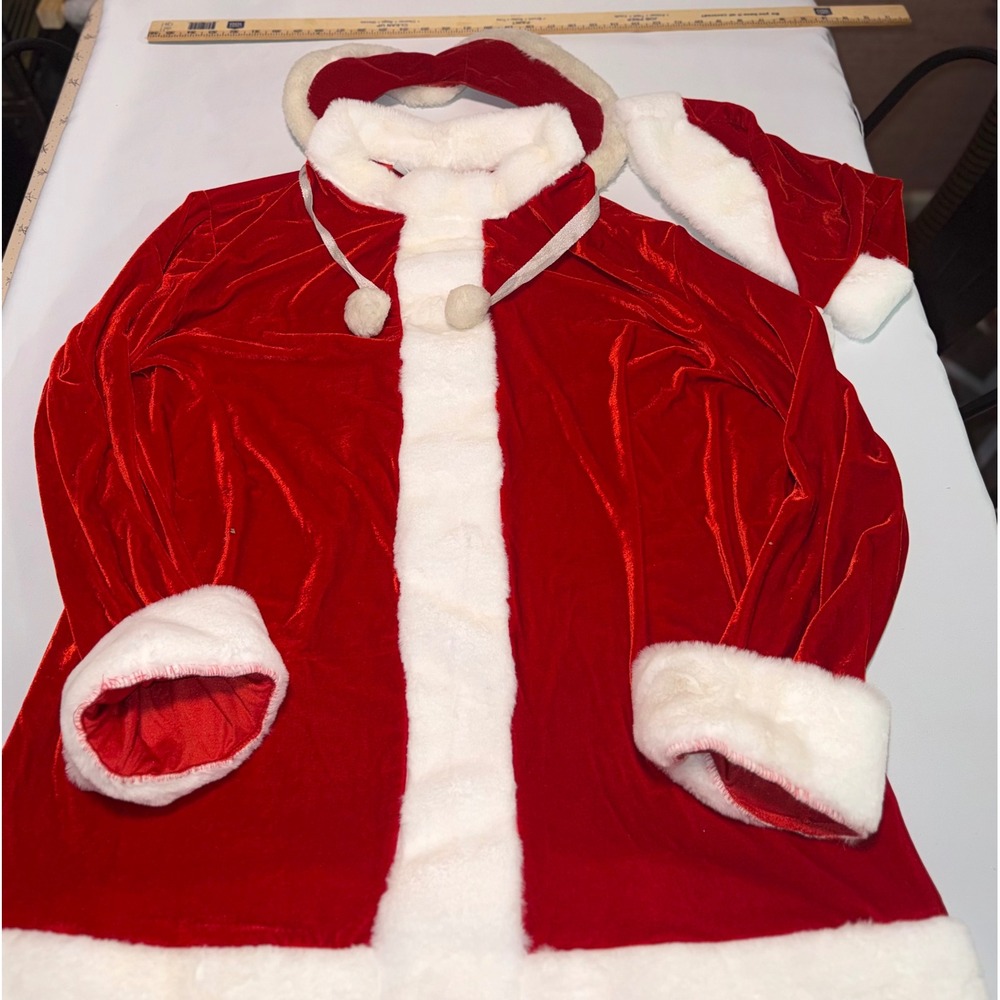Santa Claus Costume Set Red Velvet Faux Furβ Hooded Robe Hat Headband XL Holiday